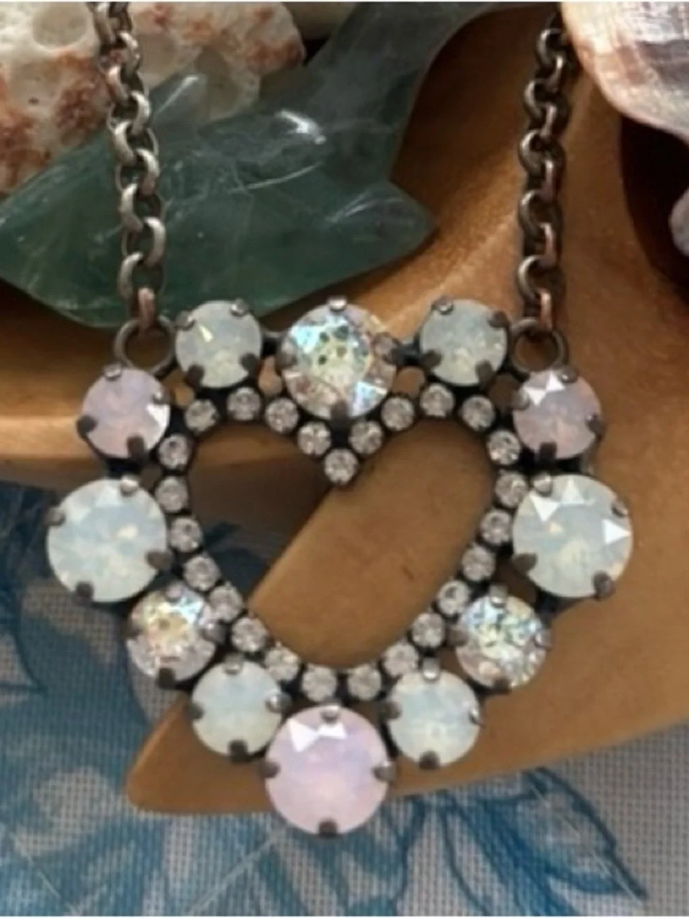 Iridescent Crystal Heart Necklace in Pale Pink and White - Picture 2 of 4